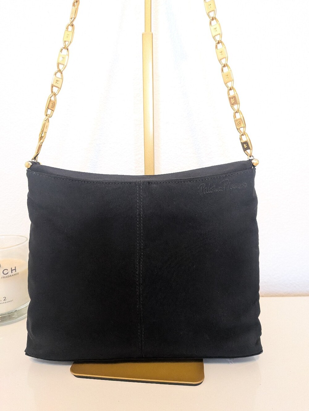 Poloma Picasso Black Long Drop Gold Chain Shoulder Bag Euc - Picture 10 of 10